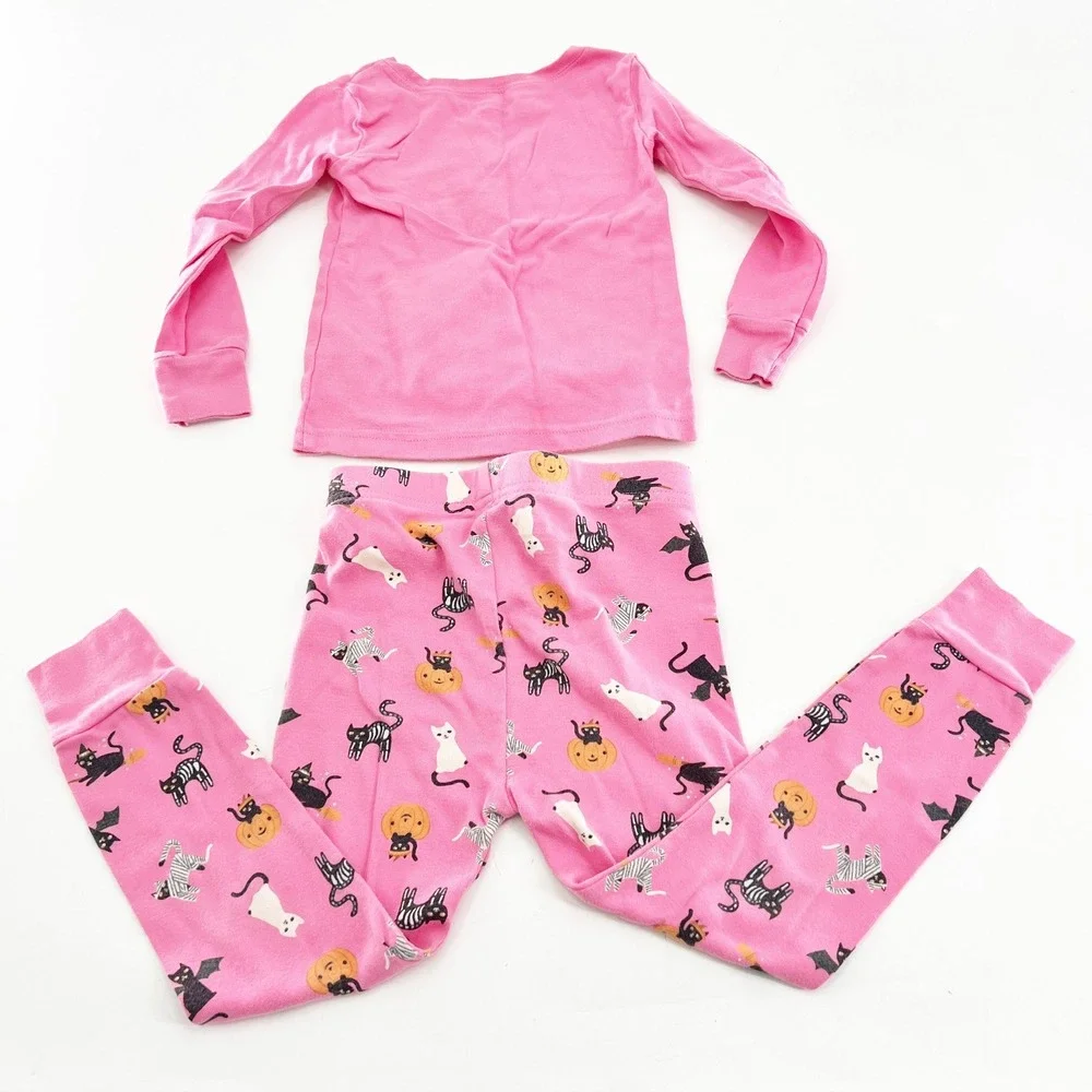 Old Navy Girls 3T Halloween Pajamas Pink Wicked Cute Black Cat Pumpkin Set
